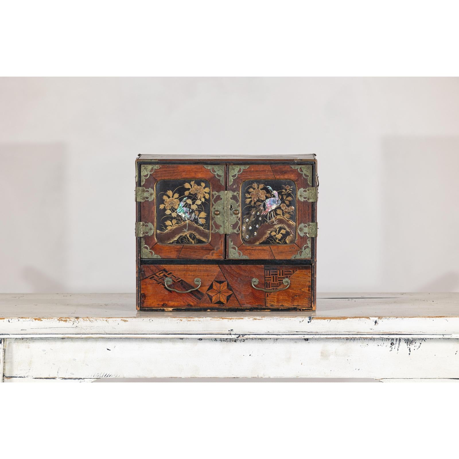 Lacquer Box with Mother-of-Pearl Inlay and Parquetry Drawers
