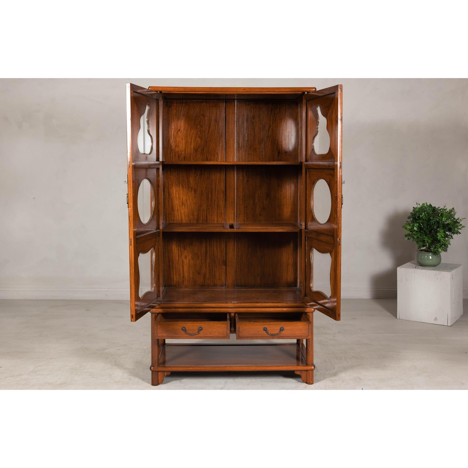 Two-Piece Hardwood Display Cabinet with Glass Paneled Cutouts
