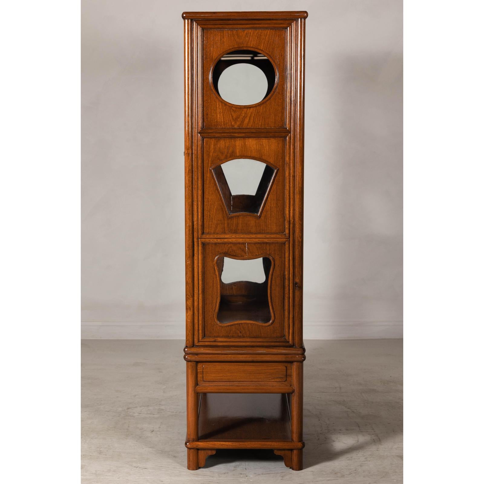 Two-Piece Hardwood Display Cabinet with Glass Paneled Cutouts