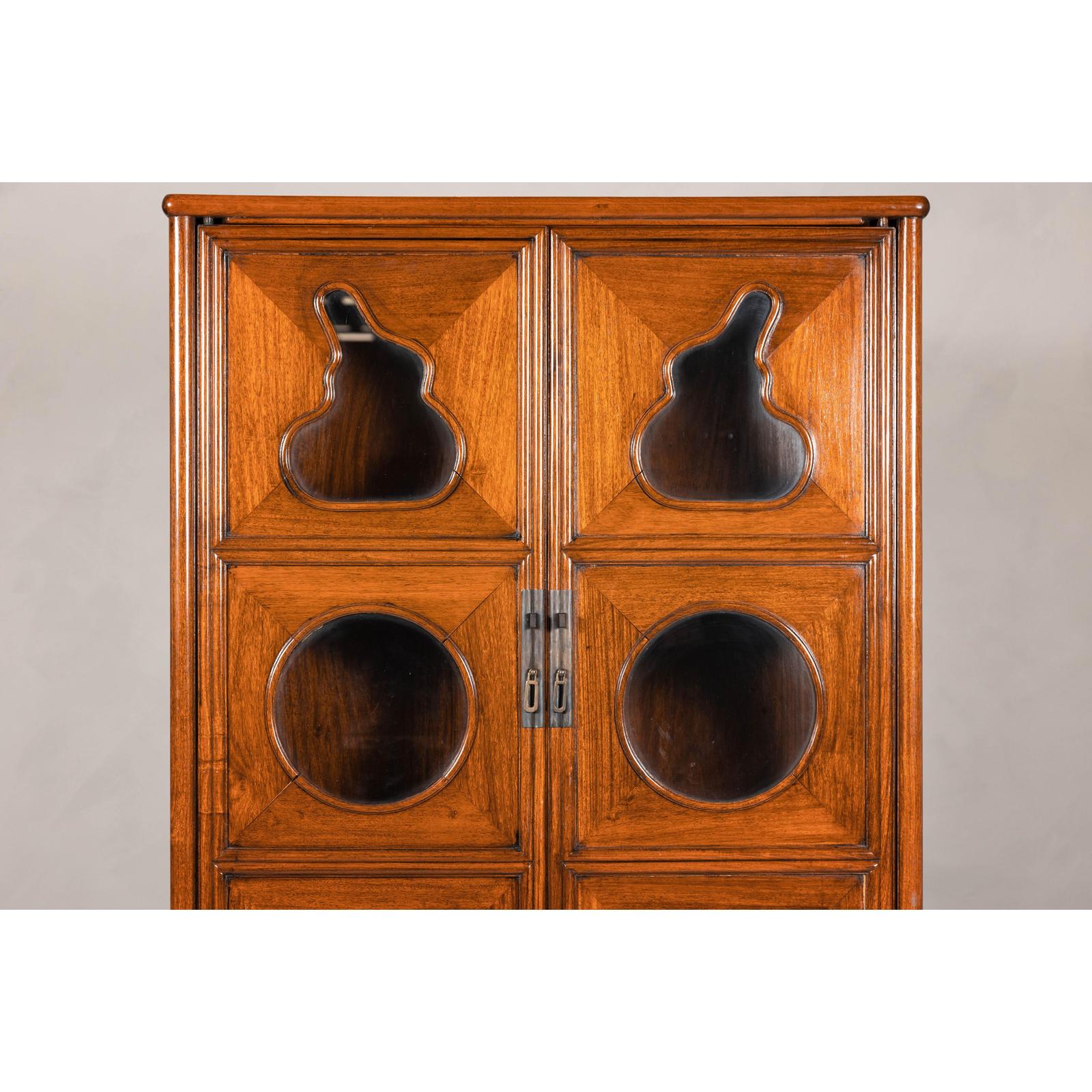 Two-Piece Hardwood Display Cabinet with Glass Paneled Cutouts