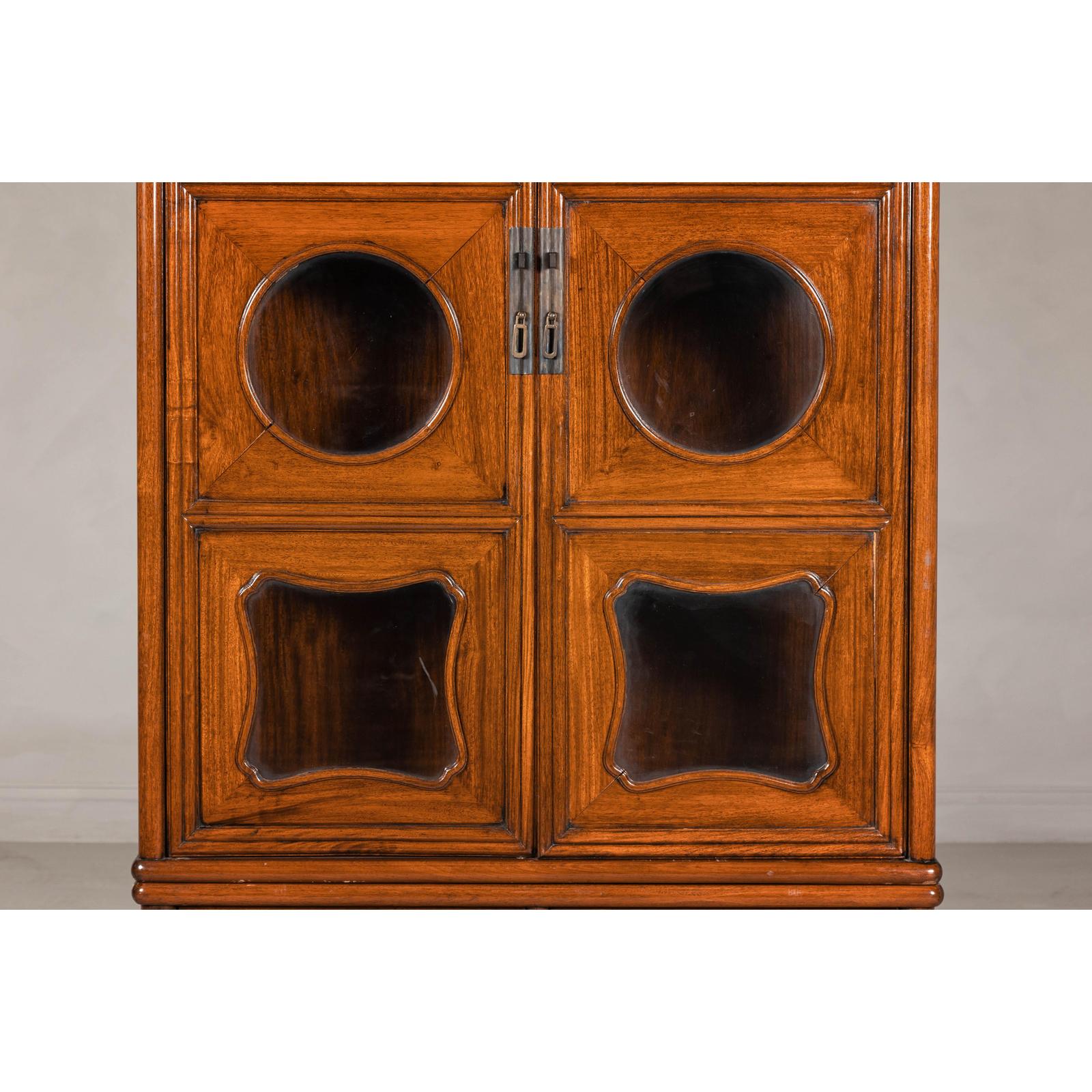 Two-Piece Hardwood Display Cabinet with Glass Paneled Cutouts