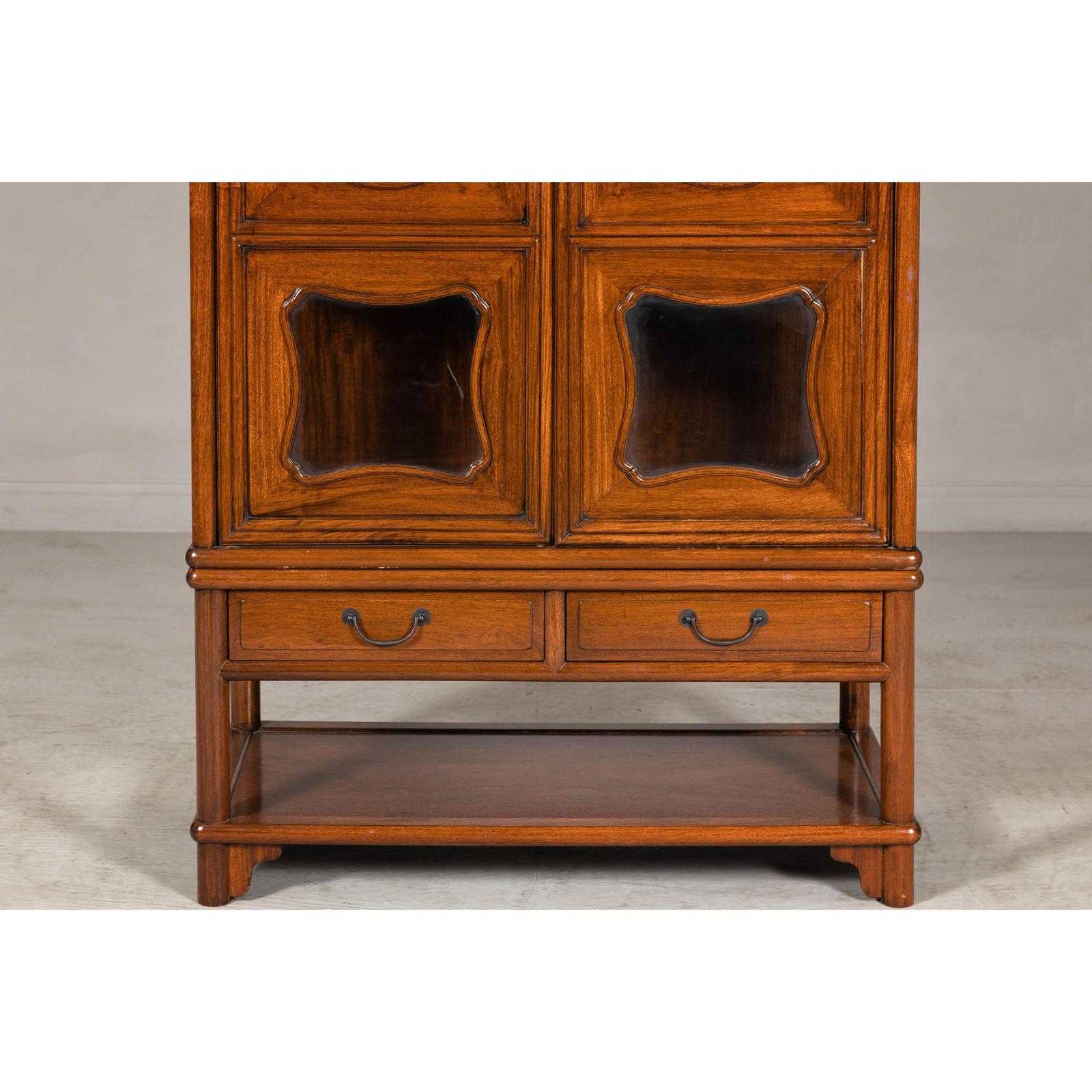 Two-Piece Hardwood Display Cabinet with Glass Paneled Cutouts