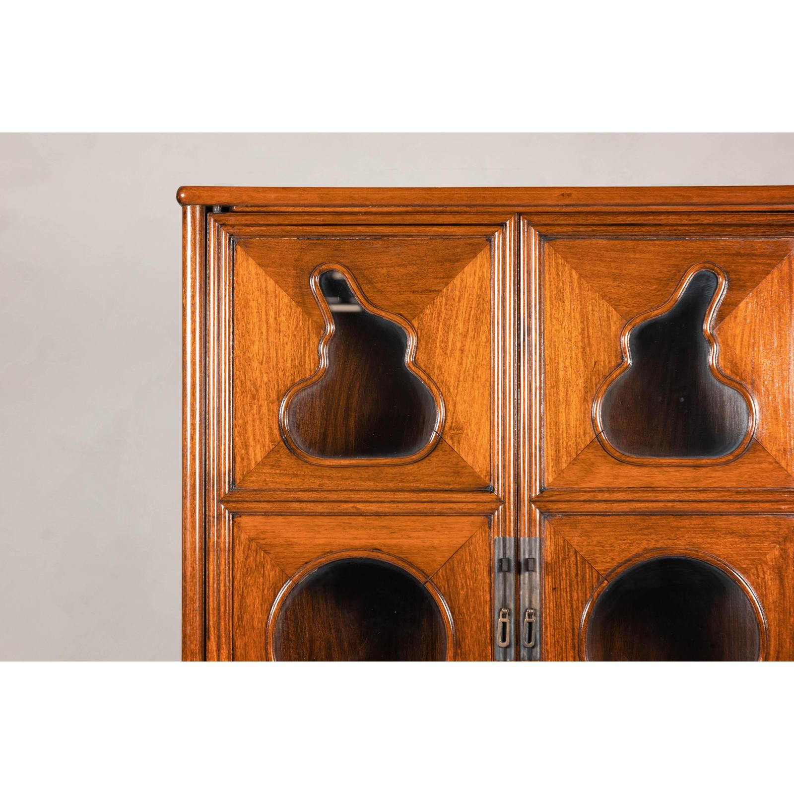 Two-Piece Hardwood Display Cabinet with Glass Paneled Cutouts