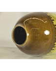 Tall Artisan Ceramic Vase in Dripped Brown and Chartreuse Glaze