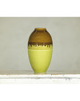 Tall Artisan Ceramic Vase in Dripped Brown and Chartreuse Glaze