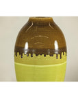 Tall Artisan Ceramic Vase in Dripped Brown and Chartreuse Glaze