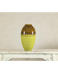 Tall Artisan Ceramic Vase in Dripped Brown and Chartreuse Glaze