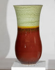 Tall Artisan Hand-Crafted Ceramic Vase with Green Drip Glaze over Red Base