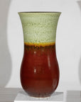 Tall Artisan Hand-Crafted Ceramic Vase with Green Drip Glaze over Red Base