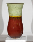 Tall Artisan Hand-Crafted Ceramic Vase with Green Drip Glaze over Red Base