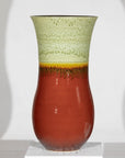 Tall Artisan Hand-Crafted Ceramic Vase with Green Drip Glaze over Red Base