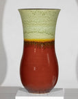 Tall Artisan Hand-Crafted Ceramic Vase with Green Drip Glaze over Red Base