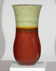 Tall Artisan Hand-Crafted Ceramic Vase with Green Drip Glaze over Red Base
