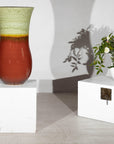 Tall Artisan Hand-Crafted Ceramic Vase with Green Drip Glaze over Red Base