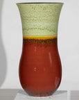 Tall Artisan Hand-Crafted Ceramic Vase with Green Drip Glaze over Red Base