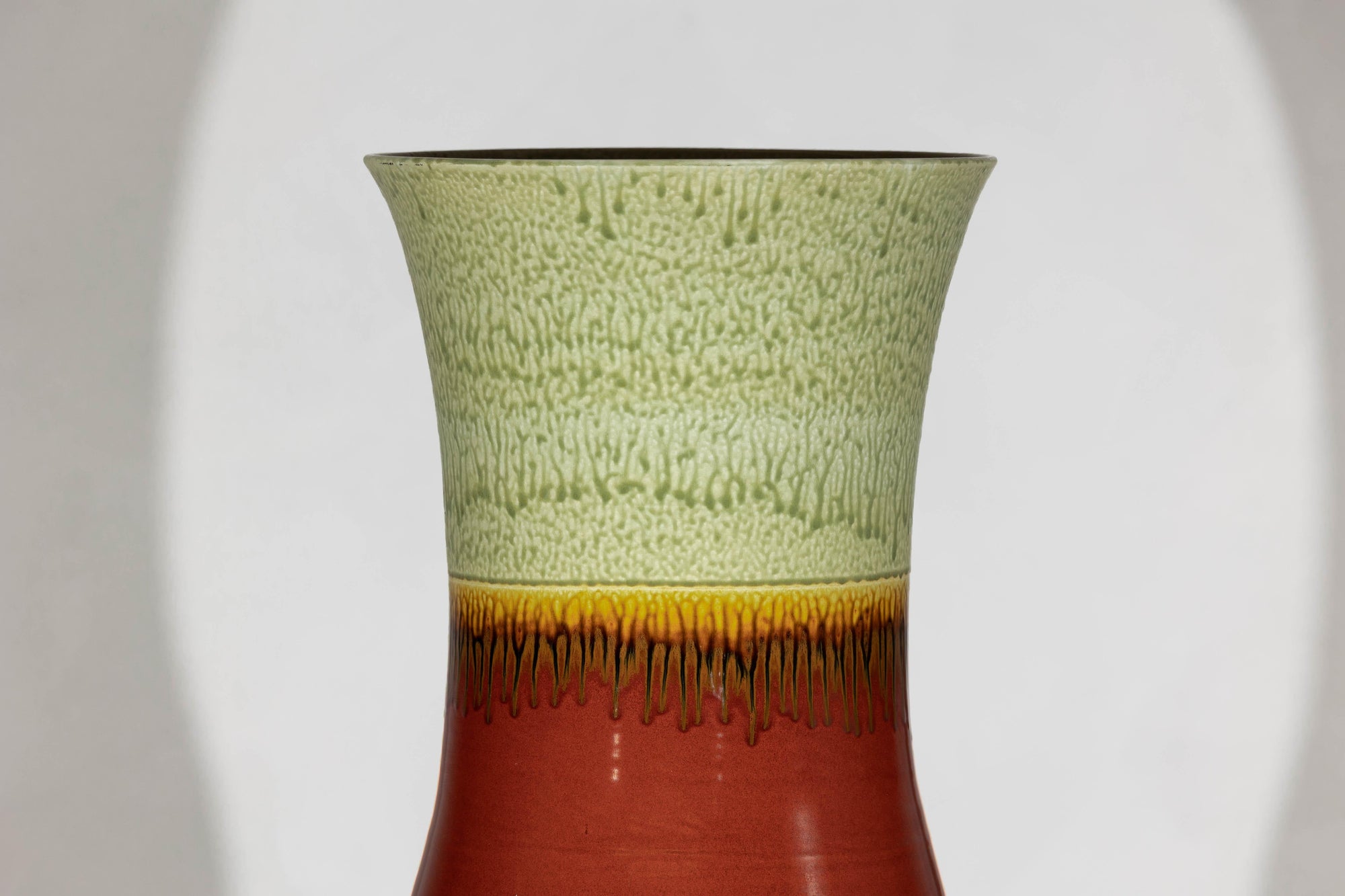 Tall Artisan Hand-Crafted Ceramic Vase with Green Drip Glaze over Red Base