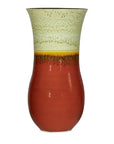 Tall Artisan Hand-Crafted Ceramic Vase with Green Drip Glaze over Red Base