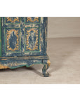 Cabinet in Blue Patina with Carved Doors and Cabriole Legs