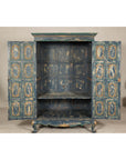 Cabinet in Blue Patina with Carved Doors and Cabriole Legs