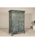 Cabinet in Blue Patina with Carved Doors and Cabriole Legs