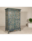 Cabinet in Blue Patina with Carved Doors and Cabriole Legs