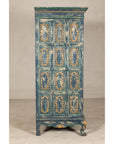 Cabinet in Blue Patina with Carved Doors and Cabriole Legs