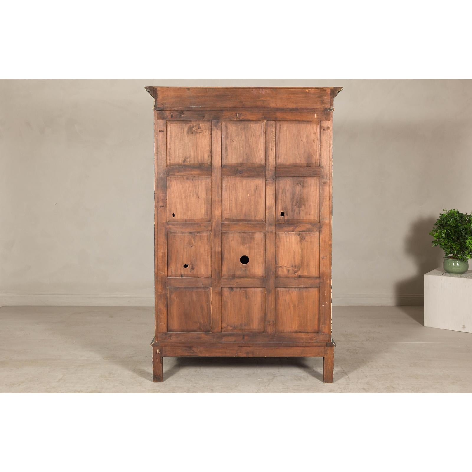Cabinet in Blue Patina with Carved Doors and Cabriole Legs