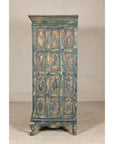 Cabinet in Blue Patina with Carved Doors and Cabriole Legs