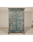 Cabinet in Blue Patina with Carved Doors and Cabriole Legs