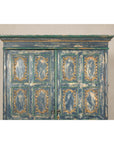 Cabinet in Blue Patina with Carved Doors and Cabriole Legs