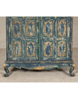 Cabinet in Blue Patina with Carved Doors and Cabriole Legs