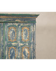 Cabinet in Blue Patina with Carved Doors and Cabriole Legs
