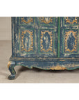 Cabinet in Blue Patina with Carved Doors and Cabriole Legs