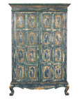 Cabinet in Blue Patina with Carved Doors and Cabriole Legs