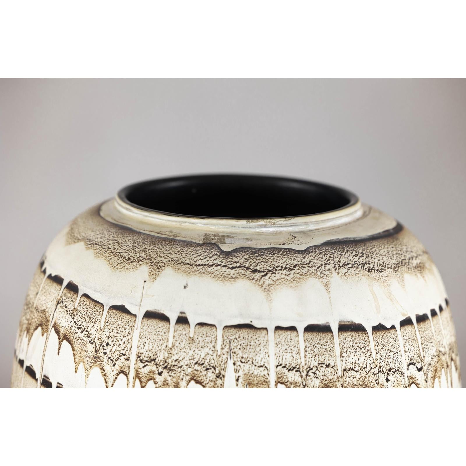 Large Swankhalok-Style Ceramic Planter with Dripped Glaze Pattern