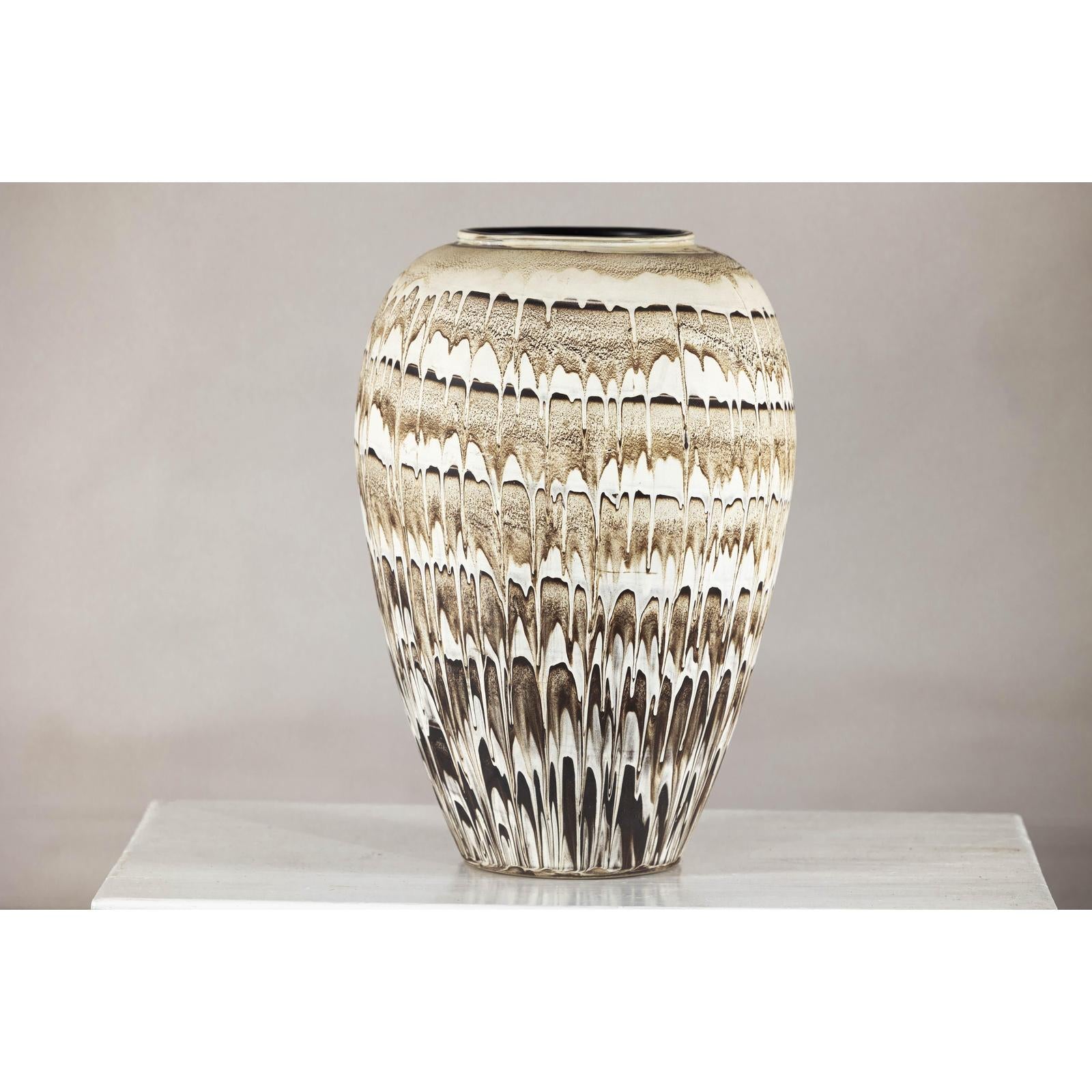 Large Swankhalok-Style Ceramic Planter with Dripped Glaze Pattern