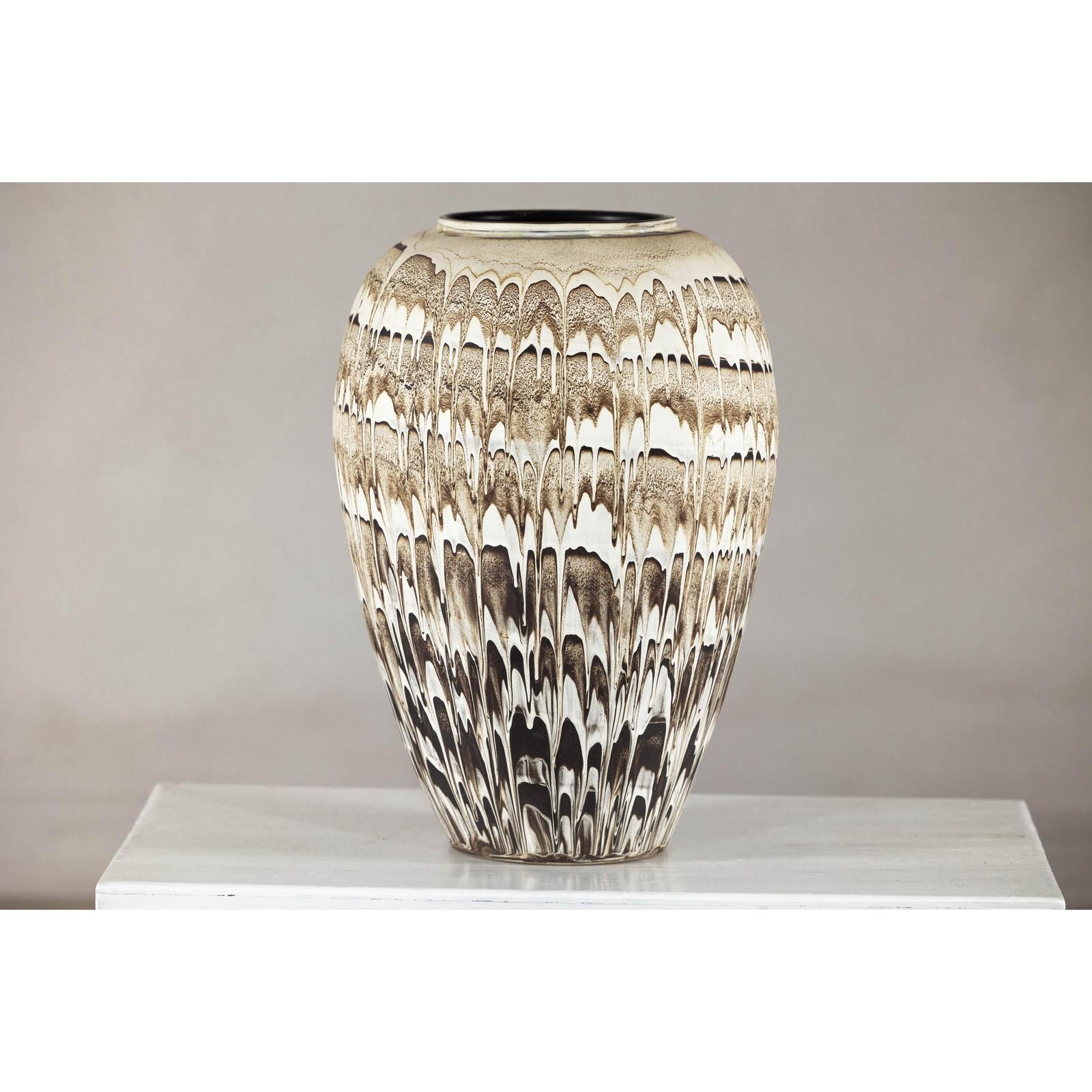 Large Swankhalok-Style Ceramic Planter with Dripped Glaze Pattern
