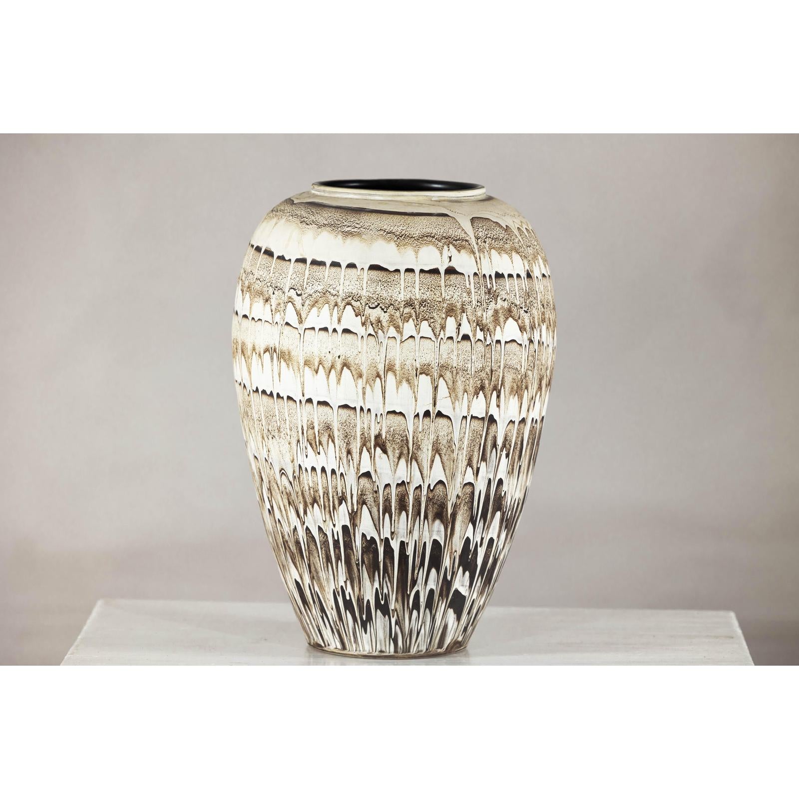 Large Swankhalok-Style Ceramic Planter with Dripped Glaze Pattern