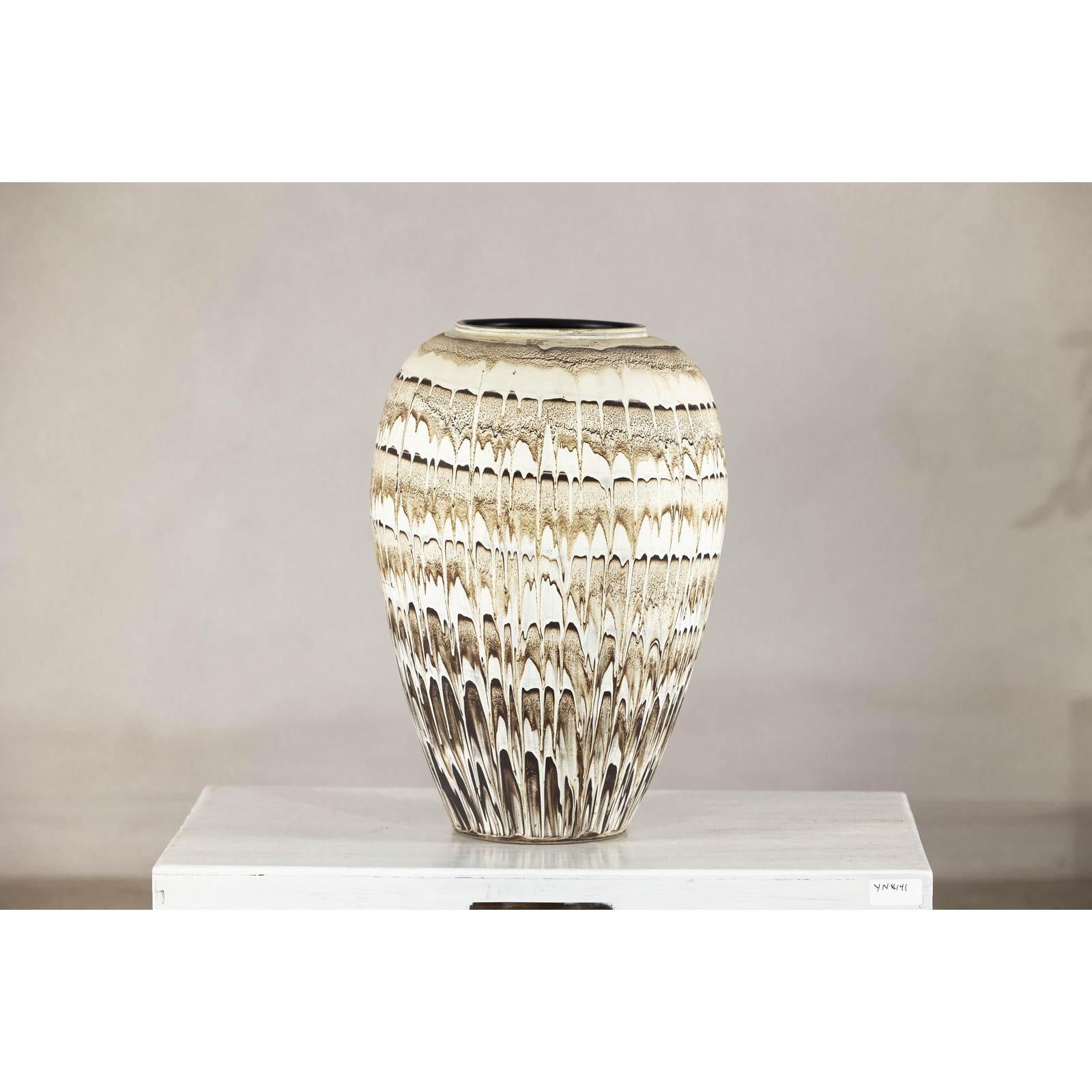 Large Swankhalok-Style Ceramic Planter with Dripped Glaze Pattern