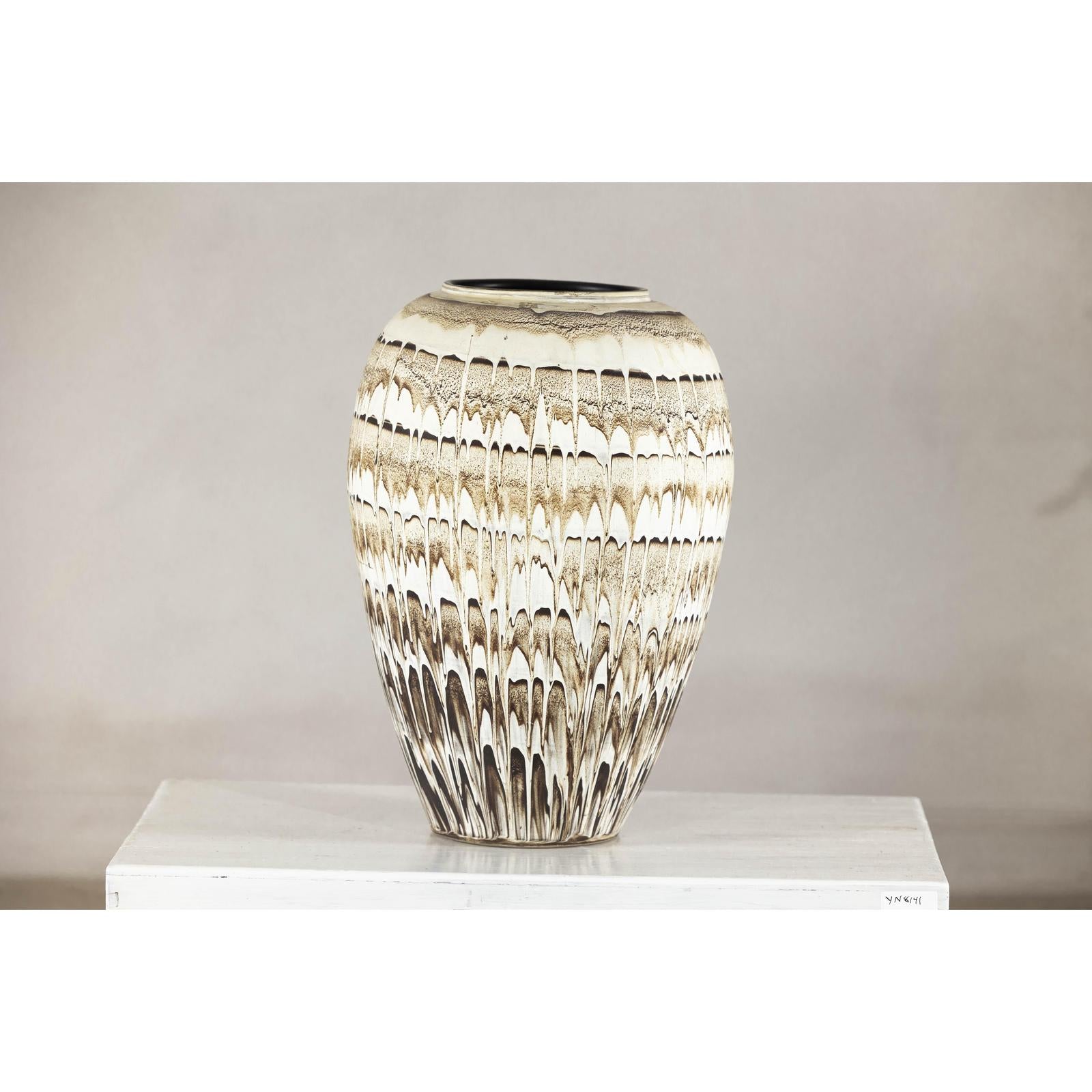 Large Swankhalok-Style Ceramic Planter with Dripped Glaze Pattern