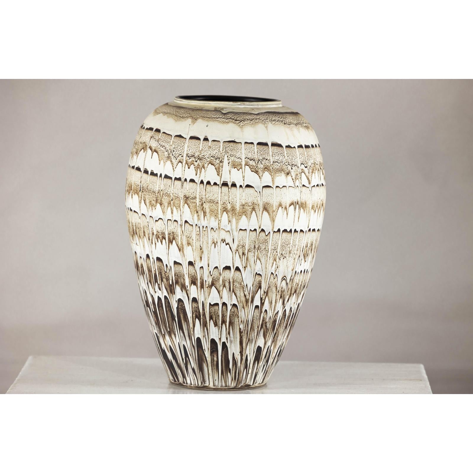 Large Swankhalok-Style Ceramic Planter with Dripped Glaze Pattern