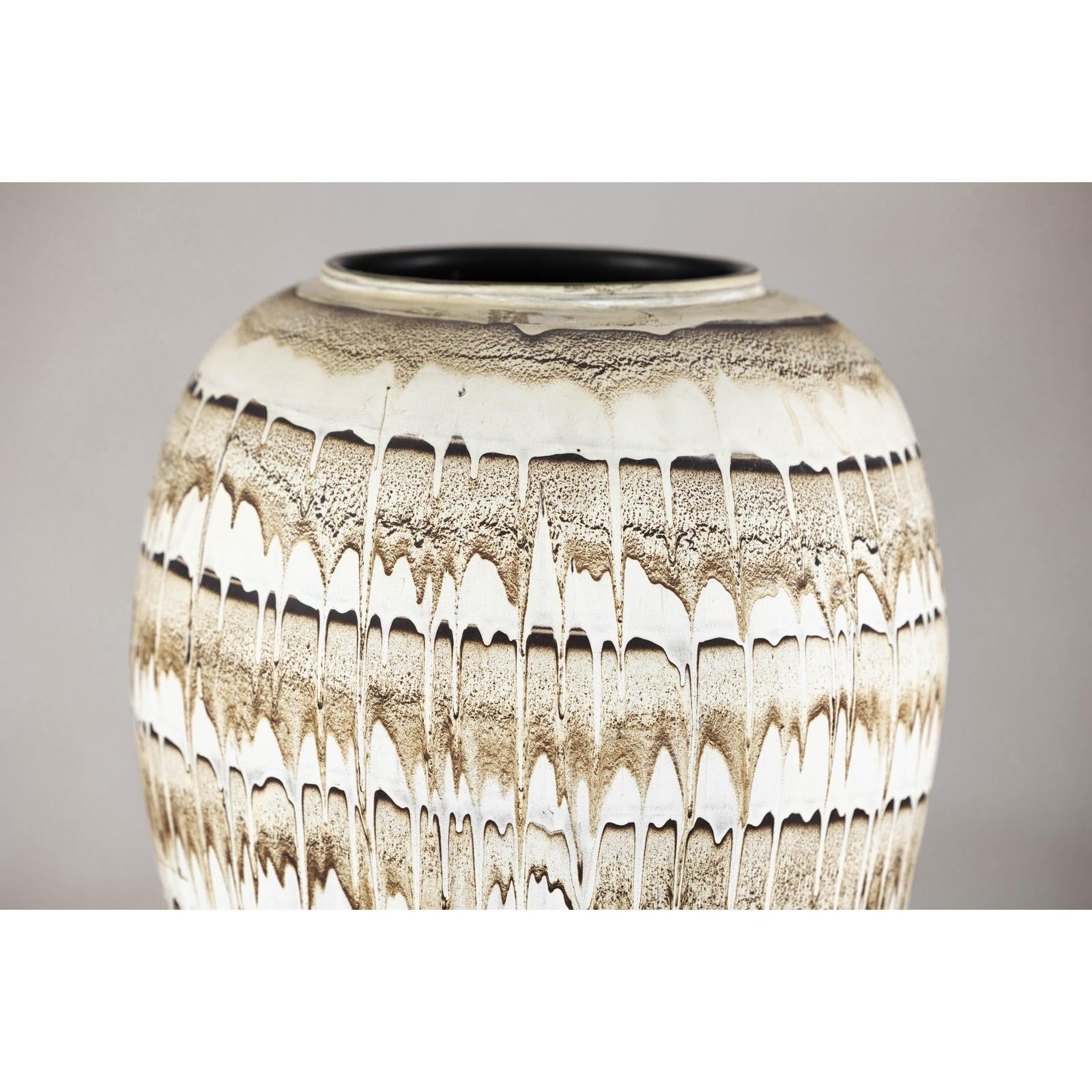 Large Swankhalok-Style Ceramic Planter with Dripped Glaze Pattern