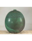 Large Green Artisan Vase with Textured Glaze, Modern Decorative Accent
