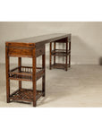 Oversized Console Table with Drawers, Fretwork Shelves and Removable Top