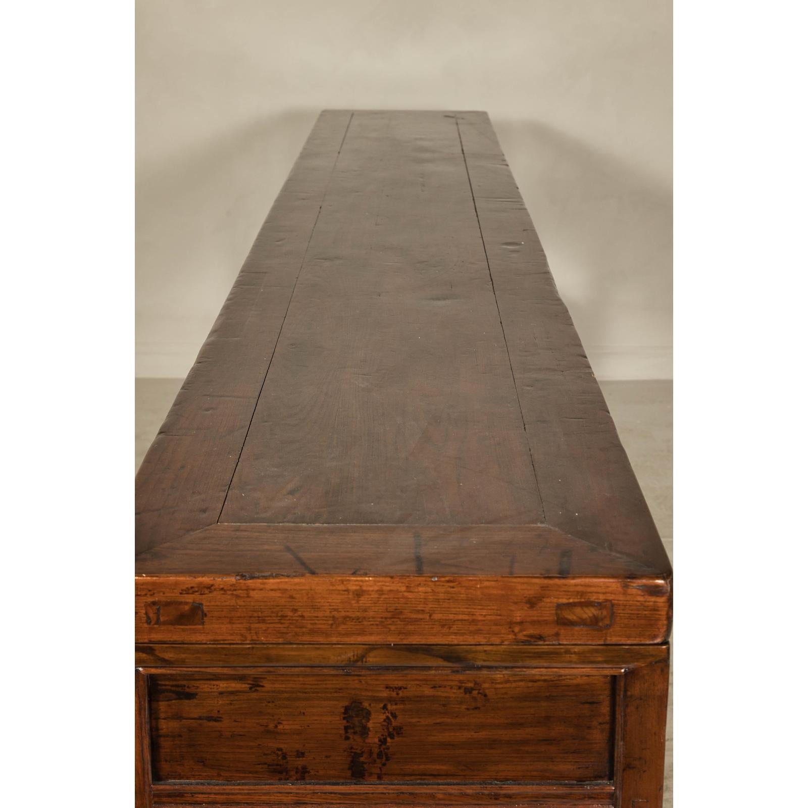 Oversized Console Table with Drawers, Fretwork Shelves and Removable Top