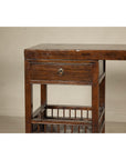 Oversized Console Table with Drawers, Fretwork Shelves and Removable Top