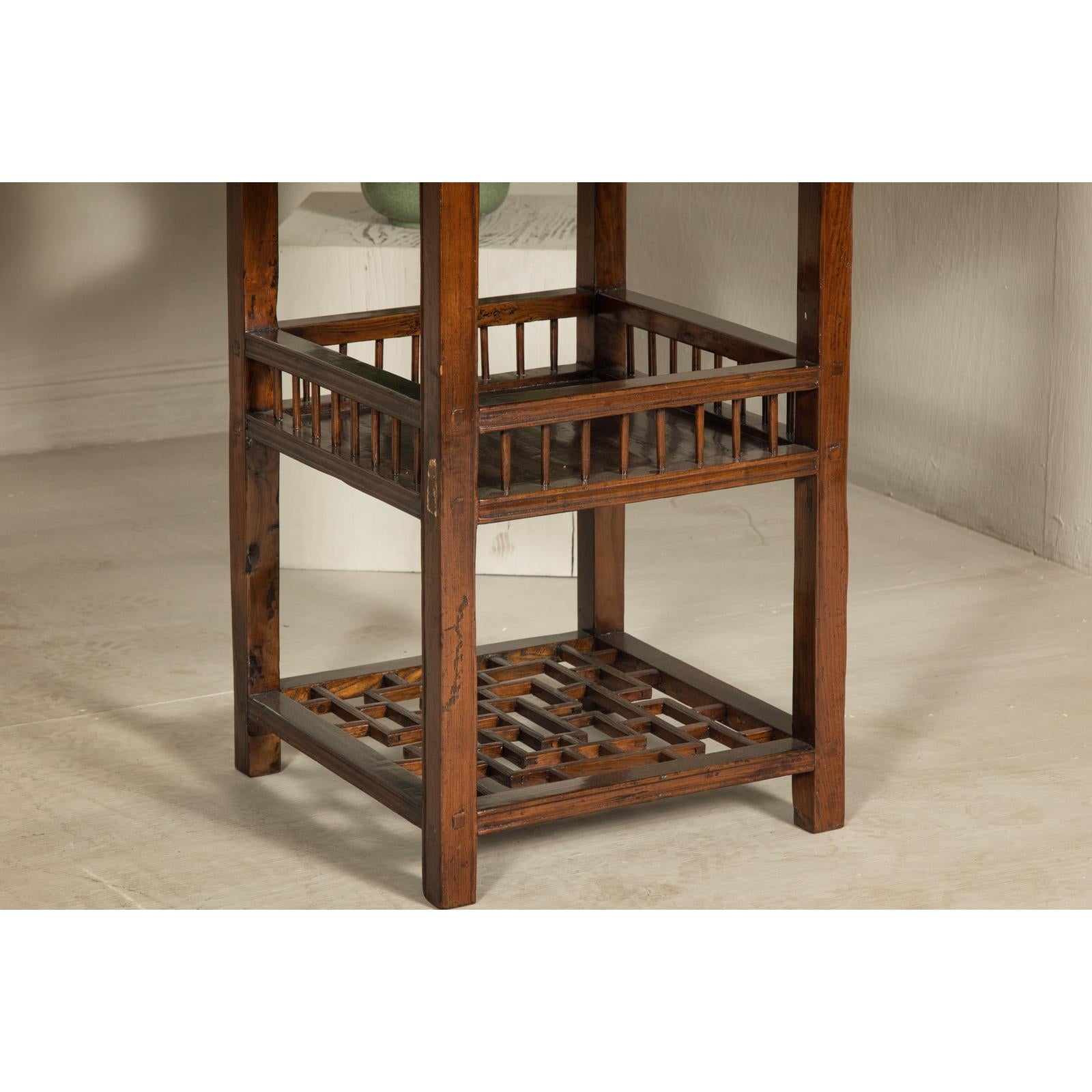 Oversized Console Table with Drawers, Fretwork Shelves and Removable Top