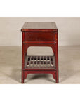 Vintage Red Lacquered Console Table with Drawers and Fretwork Shelf