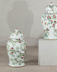 Near Pair of Famille Rose Ginger Jars with Peaches, Roses and Bats