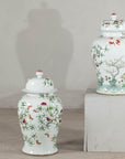 Near Pair of Famille Rose Ginger Jars with Peaches, Roses and Bats